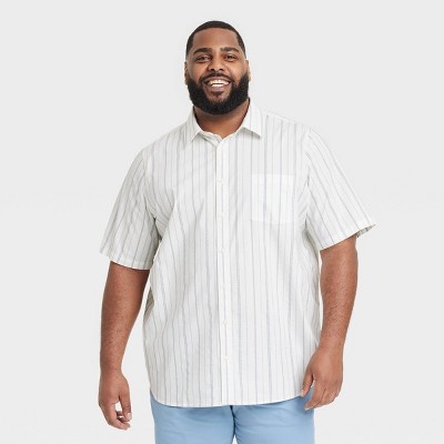 Men's Big & Tall Short Sleeve Poplin Shirt - Goodfellow & Co™ Light Blue LT: Cotton-Spandex Blend, Stripe Pattern