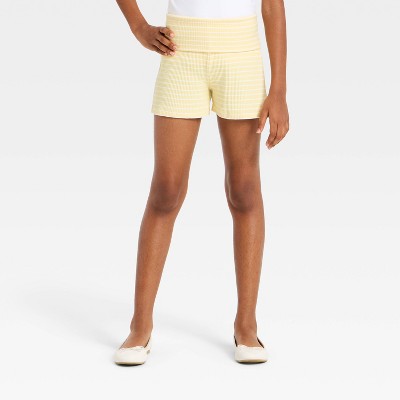 Girls' Foldover Waist Ribbed Striped Shorts - art class™ Yellow XS