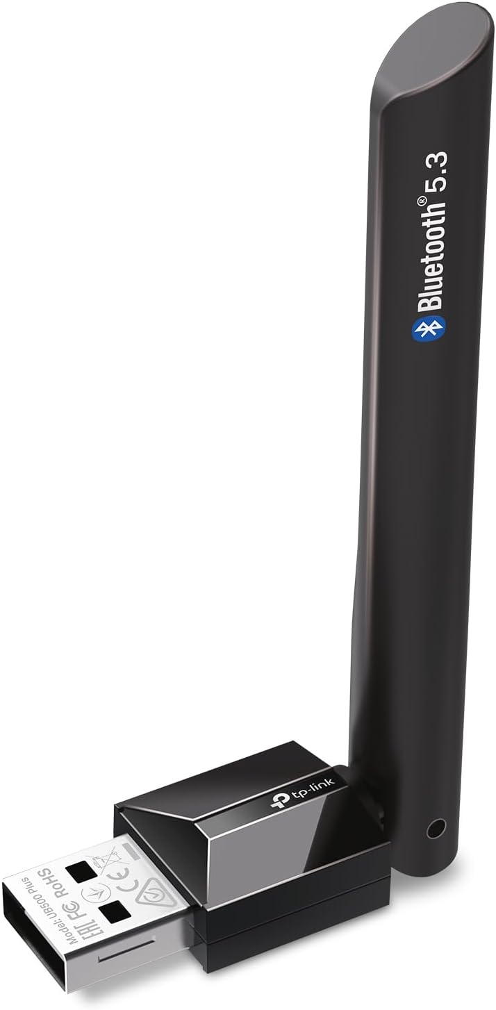 TP-Link USB Bluetooth Adapter for PC, Bluetooth 5.3 Long Range Receiver, Plug and Play, Adjustable Antenna, Supports Windows 11/10/8.1/7 for Desktop, Laptop, Keyboard, Mouse, etc (UB500 Plus)