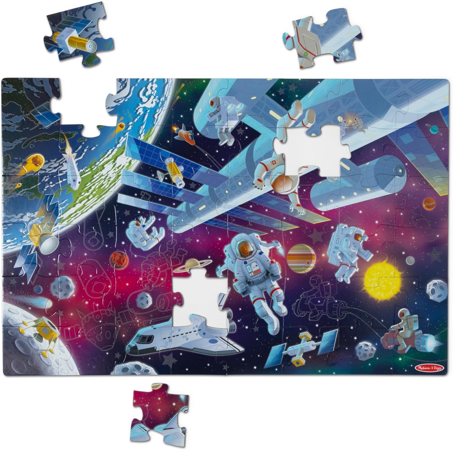 Melissa & Doug Outer Space Glow-in-the-Dark Cardboard Jigsaw Floor Puzzle – 48 Pieces, for Boys and Girls 3+ - FSC-Certified Materials
