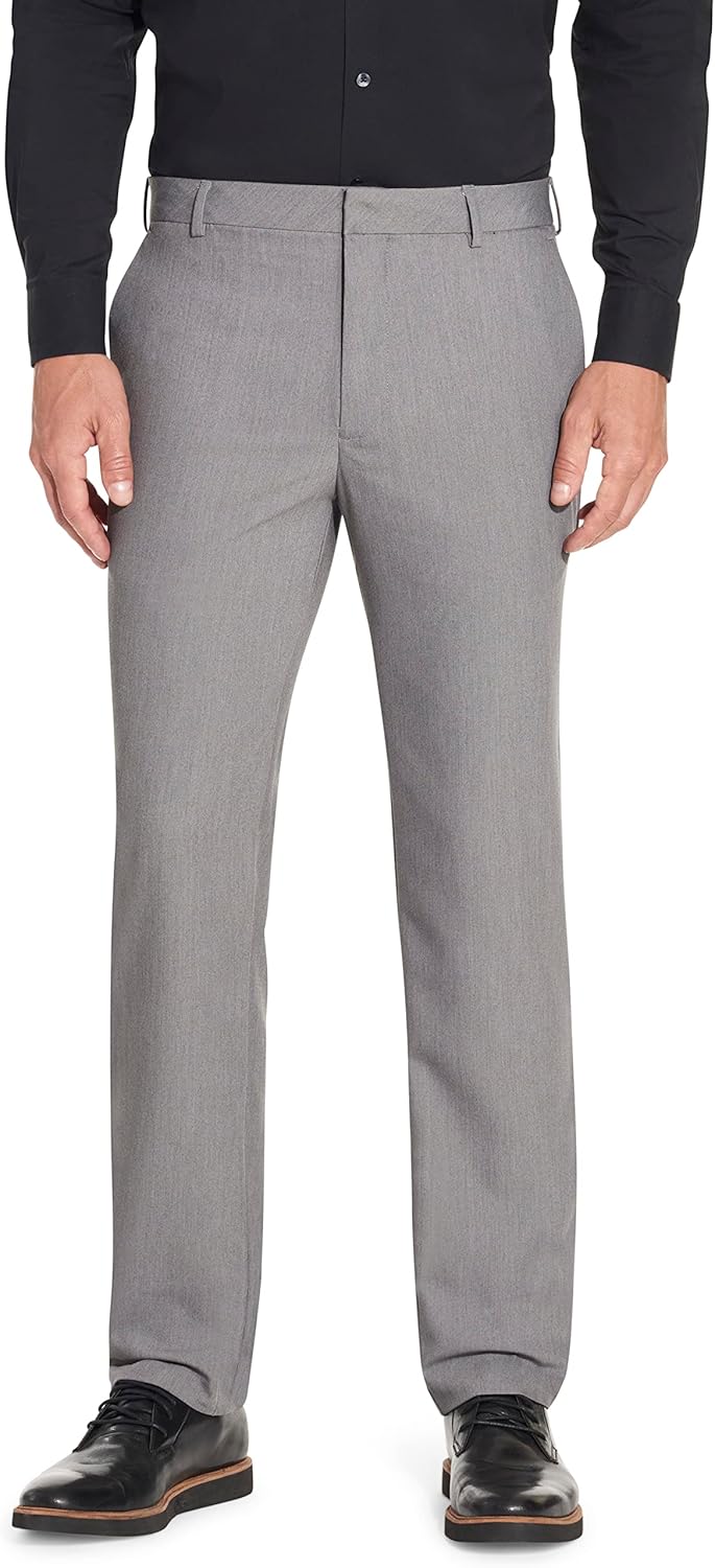 Van Heusen Men's Wrinkle Free Stretch Flat Front Dress Pant, Pale Silver, 33X32