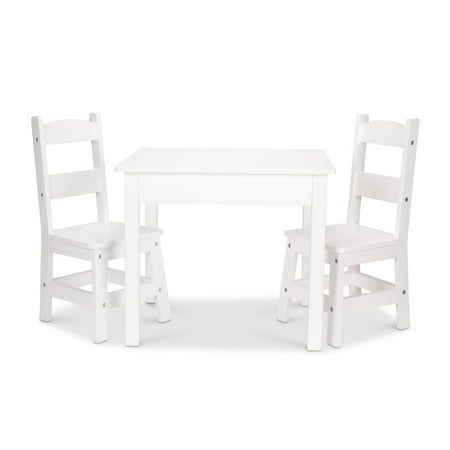 Melissa & Doug Wooden Kids Table and 2 Chairs Set - White Furniture for Playroom