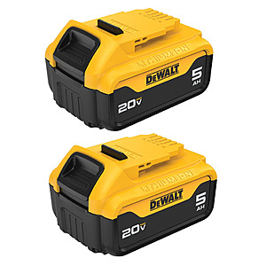 2-Pk DEWALT 20V MAX 5Ah Lithium-Ion Batteries $84 + Free S&H on $150+
