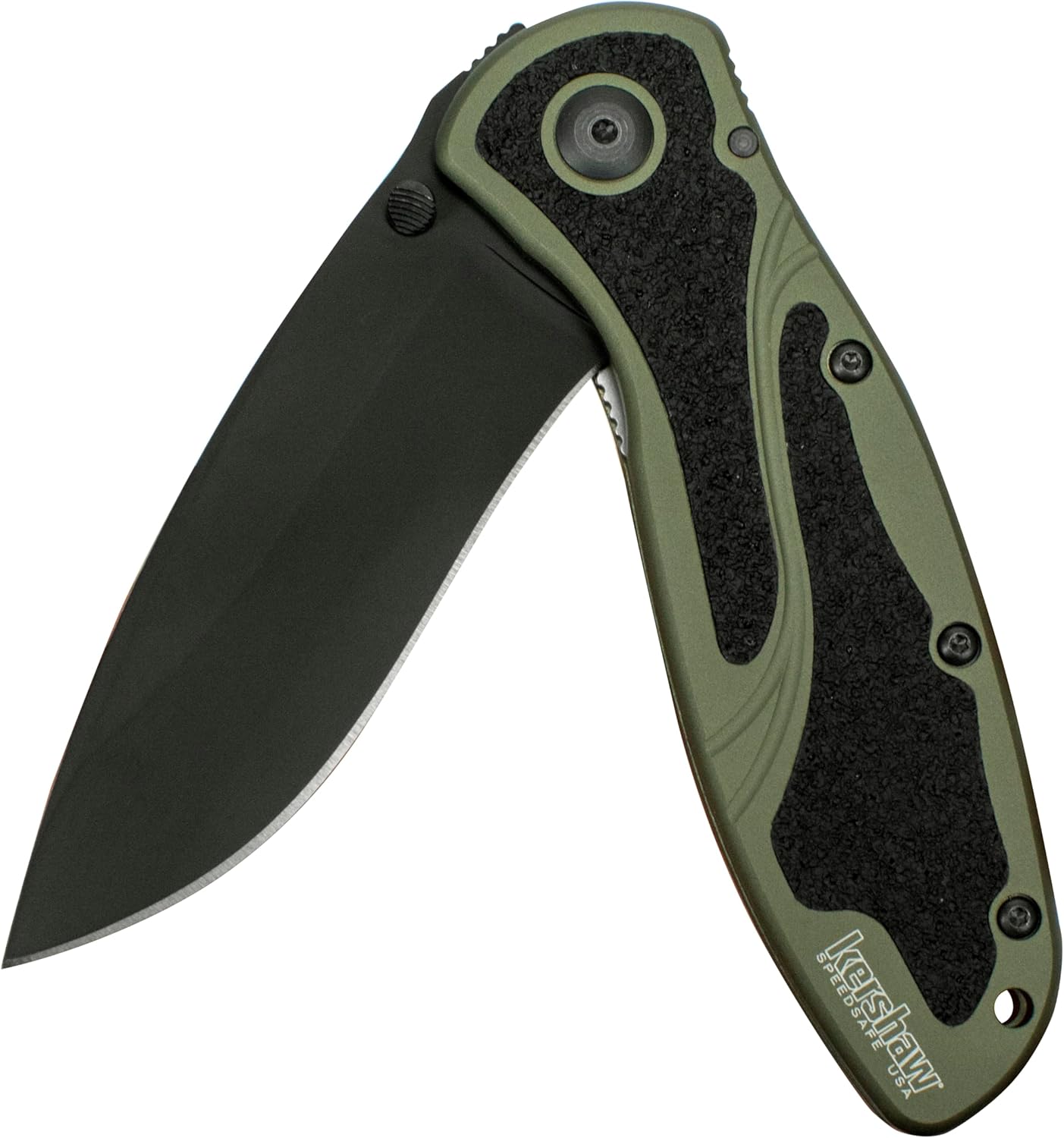 Kershaw Blur Olive and Black Pocket Knife, 3.4” Stainless Steel Blade with Assisted Opening, Olive Aluminum Handle with Deep-Carry Pocketclip, Small Folding Knife