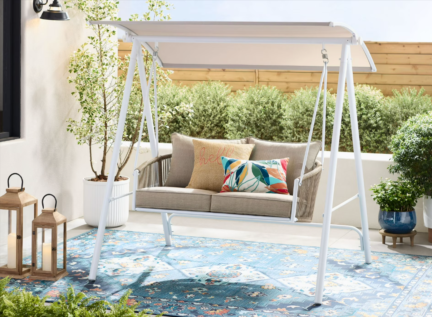 Mainstays Lawson Ridge 2-Seat Steel Outdoor Freestanding Porch Swing Walmart