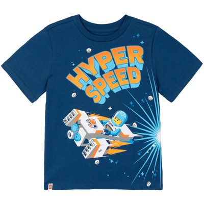 LEGO Little Boys' Shoulder Closure Printed Short Sleeve Graphic Tee Navy Space Speed 5
