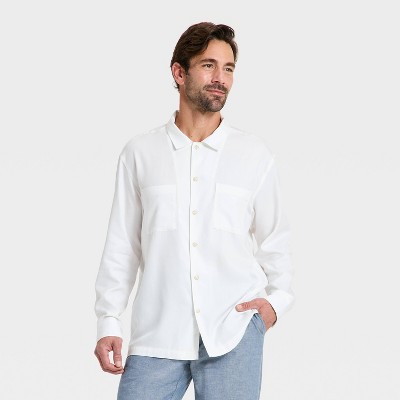Men's Long Sleeve Layer Jacket Johnny Collar Polo Shirt - Goodfellow & Co™ White XL
