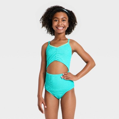 Girls' Spring Vacay One Piece Swimsuit - art class™ Aqua Blue XS