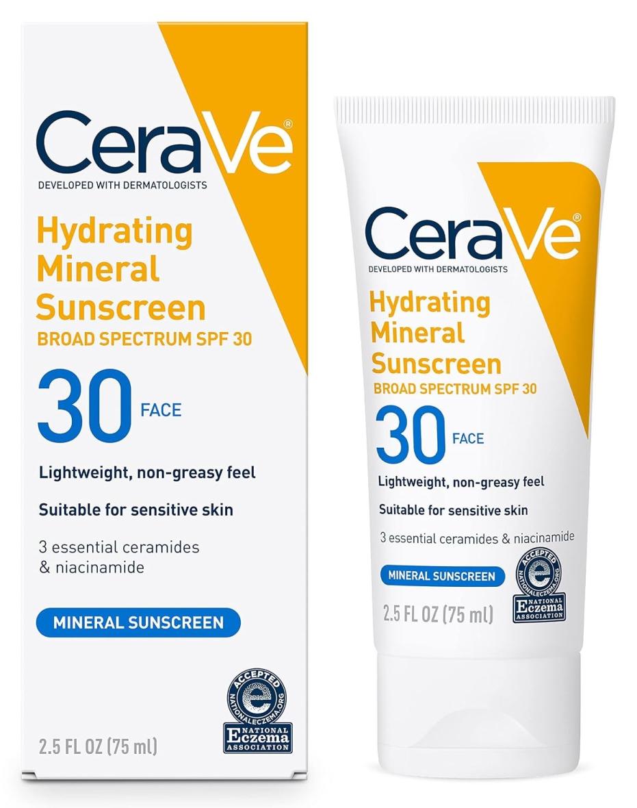 2.5oz CeraVe Hydrating Mineral SPF 30 Sunscreen w/ Hyaluronic Acid Amazon