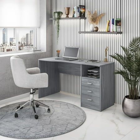 Techni Mobili Classic Computer Desk with Drawers, Gray