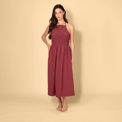 Solid & Striped Women's Smocked A-Line Dress - Burgundy M