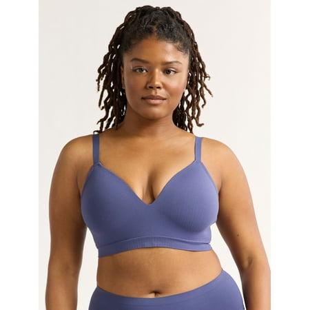 Joyspun Women's Wireless Seamless Matte Mini Rib Bra, Sizes XS-3XL