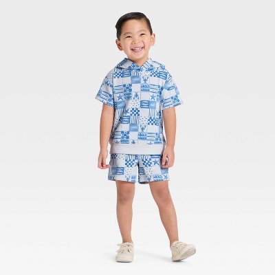 Baby Boys' 4th of July Americana Coastal French Terry Hoodie Set - Cat & Jack™ Cream/Blue 18M