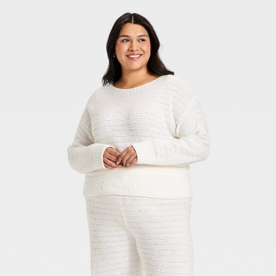 Women's Crewneck Pullover Sweater - Universal Thread™ Cream 3X