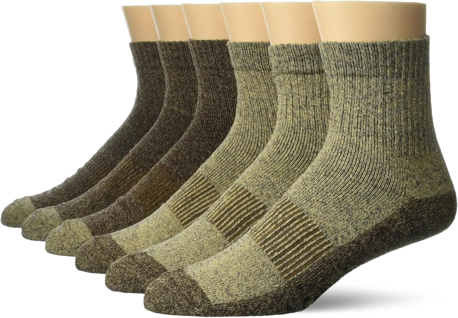 Columbia Men's Moisture Control Quarter Crew Socks Multipack, Khaki/Brown (6 Pairs), 6-12