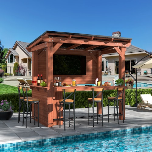 Veikous 8.5 x 6-Foot Outdoor Bar Gazebo w/ TV Mount & Hardtop Roof