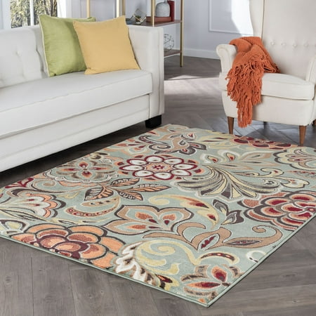 Deco Transitional 5' x 7' Seafoam and Red Polypropylene Indoor Area Rug