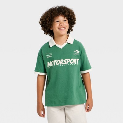 Boys' Short Sleeve Printed Polo Jersey Shirt - Cat & Jack™ Green M