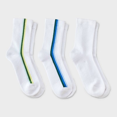 Women's 2pk Vertical Stripes Cushioned Mid Crew Socks - Auden™ - White