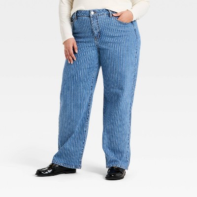 Women's High-Rise Straight Leg Jeans - Ava & Viv™ Blue Pinstripe 30