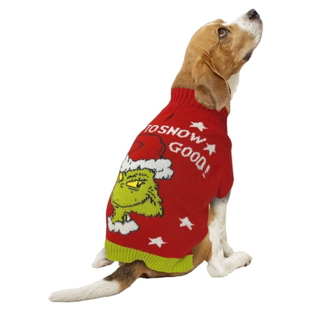 Dr. Seuss' The Grinch! Holiday Pet Sweater for Cats & Dogs, Up to Snow Good, Red, Extra Small