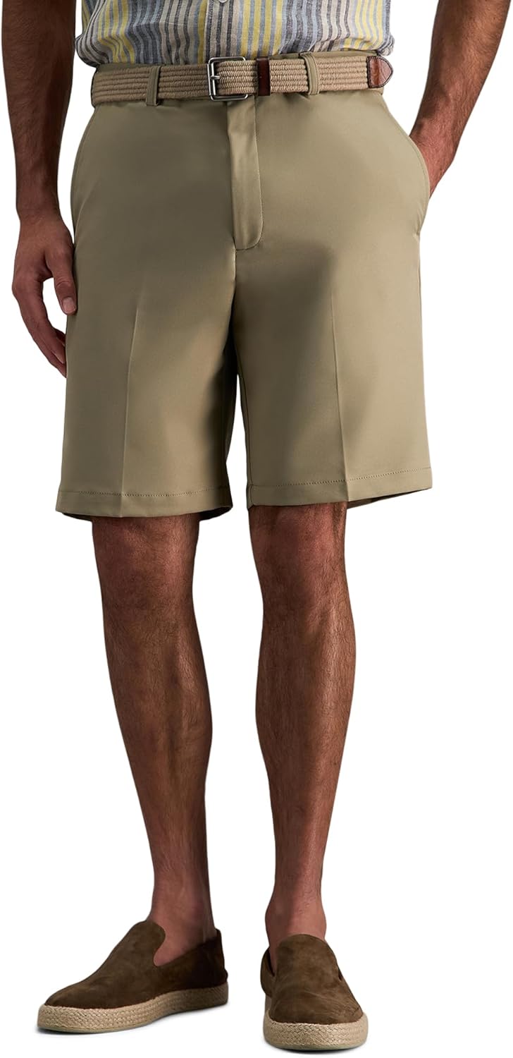 Haggar mens Cool 18 Pro Straight Fit 4-way Stretch Flat Front Expandable Waist With Big & Tall Sizes Casual Shorts, Tan Casual, 42 US
