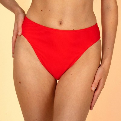Solid & Striped Women's Ribbed High Waist Bottom - Red XL