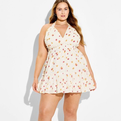 Women's Gauze Halter Mini Babydoll Dress - Wild Fable™ Cream Floral XXL