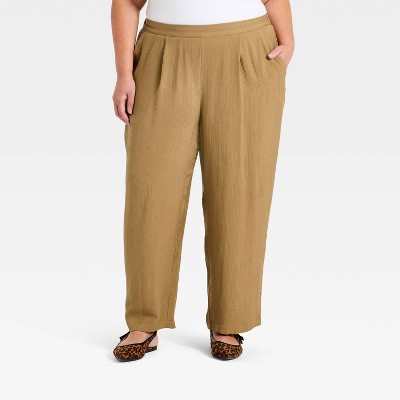 Women's Modern Gauze Barrel Leg Pants - A New Day™ Brown 1X