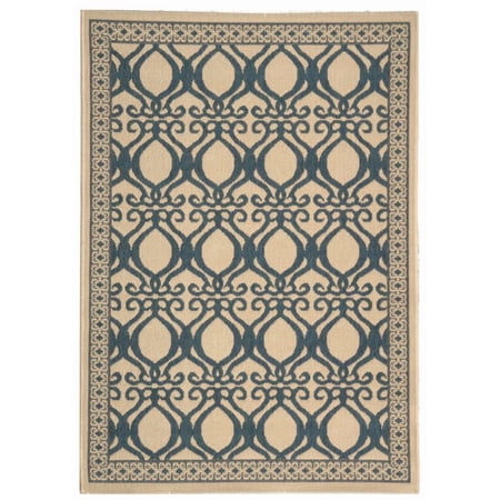 SAFAVIEH Courtyard Colton Geometric Indoor/Outdoor Area Rug, Natural/Blue, 2'7" x 5'