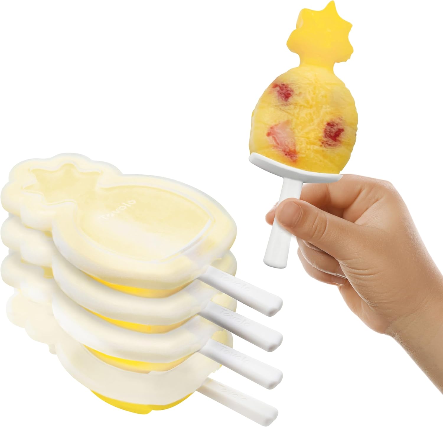 Tovolo Pineapple Popsicle Mold Stackable Kids Pack of 4 Pineapple Silicone Mold with Sticks, BPA Free Freezer Pop Maker Summer Essentials Frozen Treat Molds, Sun Ray Yellow
