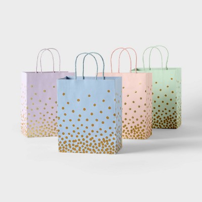 4pk Small Foil Print Polka Dot Gift Bags Colorful - Spritz™