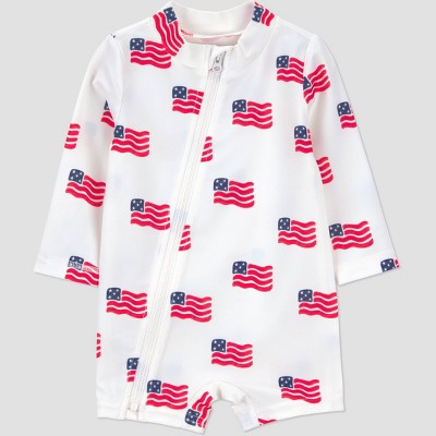 Carter's Just One You® Baby Boys' Americana Flag Long Sleeve Rash Guard One Piece Swimsuit - White 9M