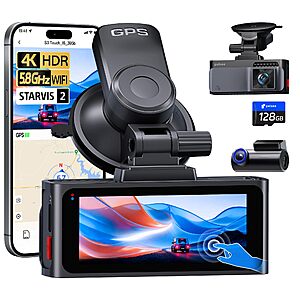 Pelsee S3 Touch 4K Front & 1080p Rear 30fps Dash Cam w/ STARVIS 2 Sensor $70 + Free S&H