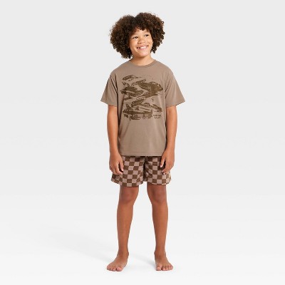 Boys' 2pc Dodge T-Shirt and Shorts Pajama Set - Brown M