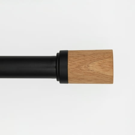 Better Homes & Gardens 1" Pale Oak Wood Cylinder Adjustable Curtain Rod Set, 42-120", Black