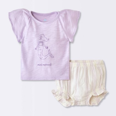 Baby Girls' 2pc Mermaid Graphic T-Shirt and Striped Bloomer Set - Cloud Island™ Purple 0-3M