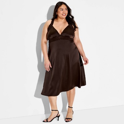 Women's Satin Lingerie Low Back Midi Dress - Wild Fable™ Brown 3X