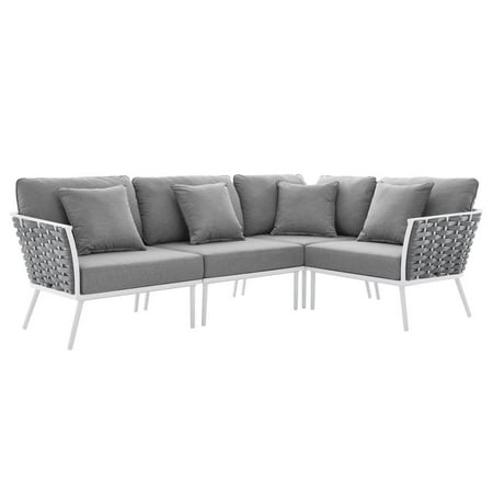 Modway Stance Outdoor Patio Aluminum Large Sectional Sofa in White Gray