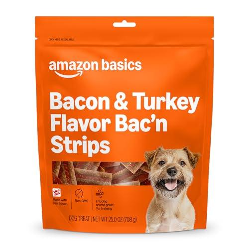 25oz Amazon Basics Bacon and Turkey Flavor Bac'n Strips Dog Treats Amazon