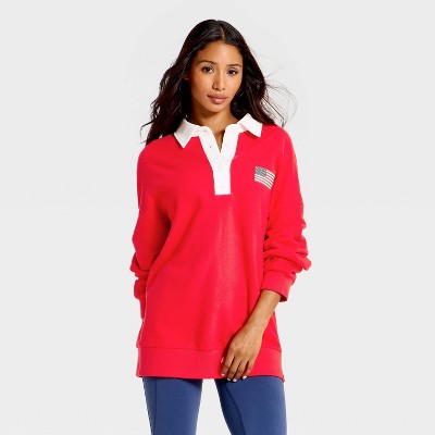 Women's Americana French Terry Polo Sweatshirt - JoyLab™ Red XL