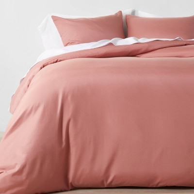 3pc Full/Queen Lyocell Cotton Blend Duvet & Sham Set Rose - Casaluna™: Woven Texture, OEKO-TEX Certified, Zip Closure
