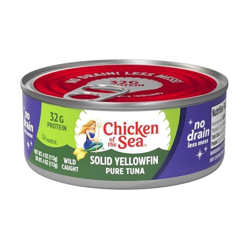 Chicken of the Sea Solid Yellowfin Pure Tuna, Wild Caught, No Drain, 4 oz. Can (Pack of 1)