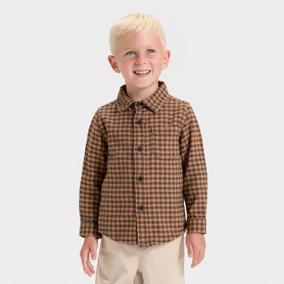 Toddler Boys' Long Sleeve Checkered Woven Shirt - Cat & Jack™ Brown/Black 12M