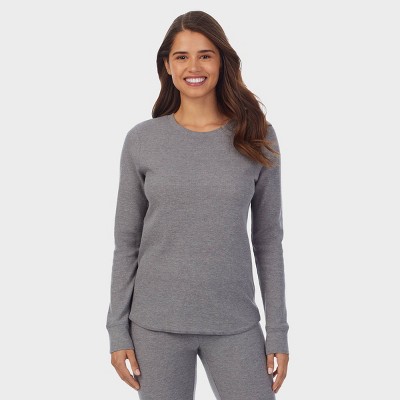 Warm Essentials by Cuddl Duds Women's Waffle Thermal Crewneck Pajama T-Shirt - Graphite Heather M