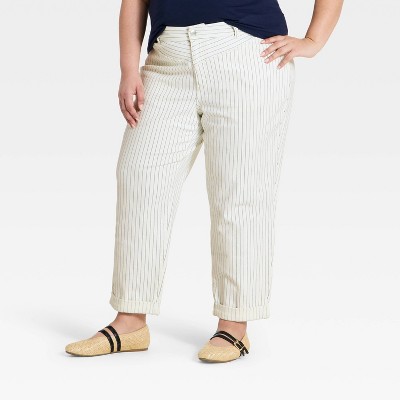 Women's Mid-Rise Boyfriend Jeans - Ava & Viv™ Blue Pinstripe 30