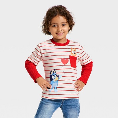 Toddler Boys' Bluey Valentines Long Sleeve 2Fer T-Shirt - Red 12M