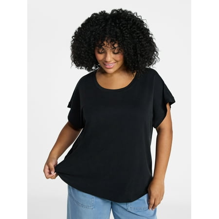 Terra & Sky Women’s Plus Scoop Neck Tunic Tee with Short Sleeves, Sizes 0X-5X