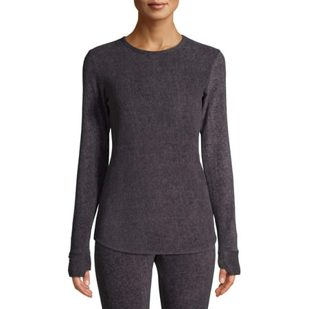 ClimateRight by Cuddl Duds Women's Warm Stretch Fleece Long Sleeve Crew Neck Thermal Base Layer Top, Sizes XS to 4X