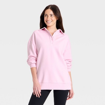 Women's French Terry Polo Sweatshirt - JoyLab™ Light Pink XXS